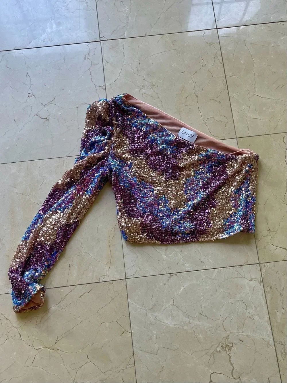 Saylor Sequin One-Shoulder Top